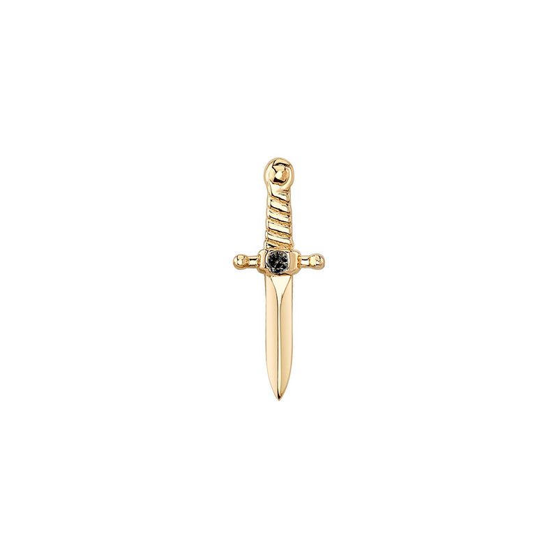 BVLA -Dagger with single gem-Black DIAMOND 14k yellow gold end