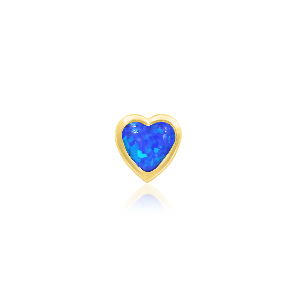 Junipurr- Blue Opal Bezel Heart 14kt yellow gold end