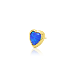 Junipurr- Blue Opal Bezel Heart 14kt yellow gold end