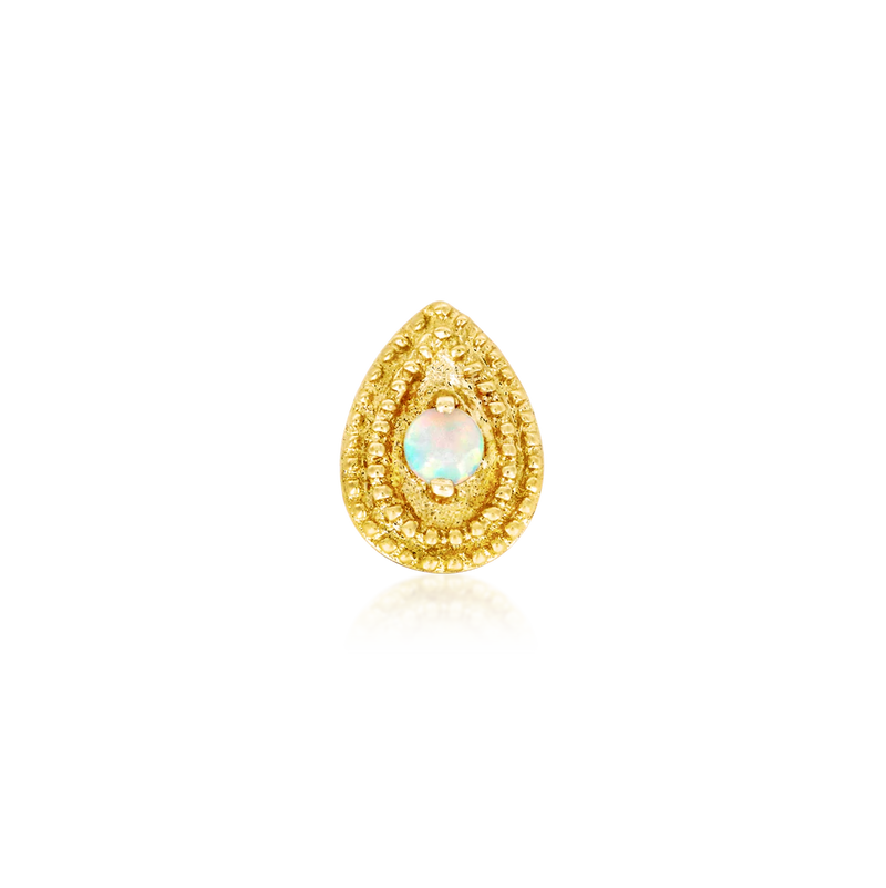 Junipurr- Pear Opal Double Milgrain 14kt yellow gold end