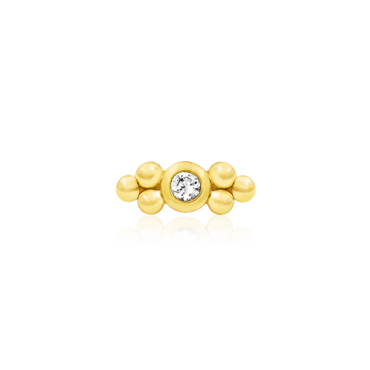 Junipurr-Bezel Set CZ Double Tri-Bead 14kt yellow gold end