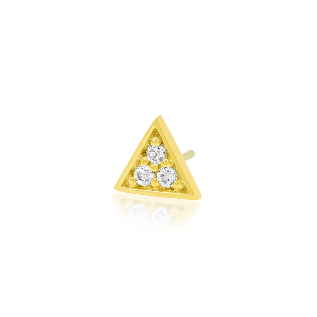 Junipurr- Gold Triangle with 3 CZ Stones 14kt yellow gold end