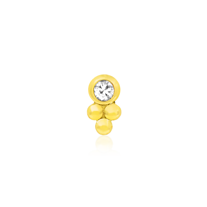 Junipurr-Bezel Set CZ Tri-Bead 14kt yellow gold end